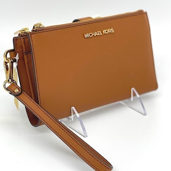 Michael Kors Double Zip Wallet Wristlet Luggage Brown - Picture 1 of 11